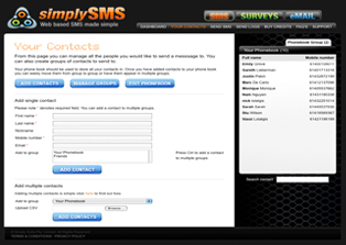 Simply SMS contacts pageimage